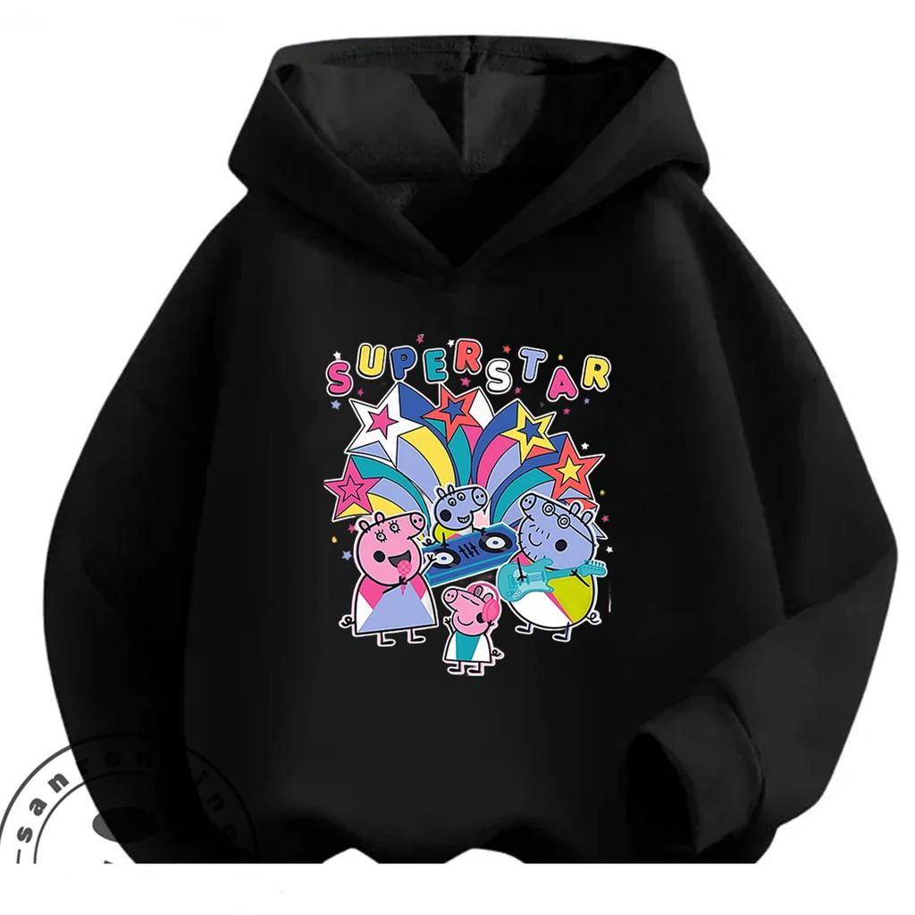 Daily Casual Hooded Top Cute Cartoon Print Winter Street Fashion Kids Wear Peppa Pig Boys Girls 3 14