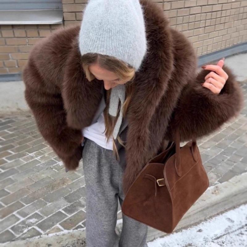 New lapel fox fur coat wool coat women's autumn and winter thickened warm imitation fur coat