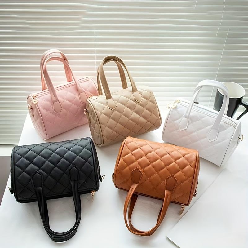 Women's Retro Cylinder Handbag Large Capacity Tote & Crossbody with Detachable Strap, Zipper Closure Suitable for, Travel, Everyday