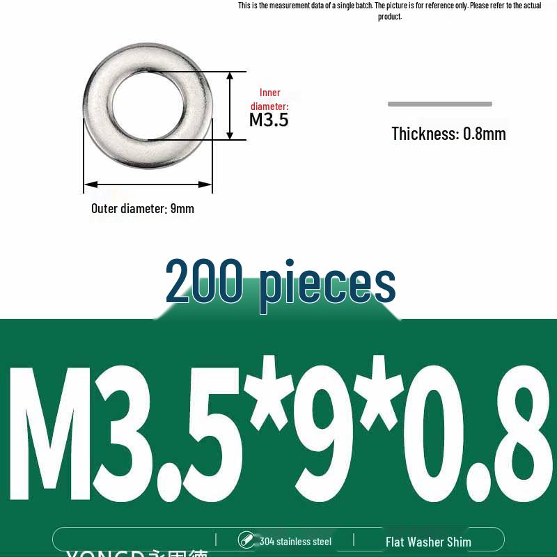 304 Stainless Steel Thickened Flat Washer / Ultra-thin Metal Gasket, Sizes M1.6-M10