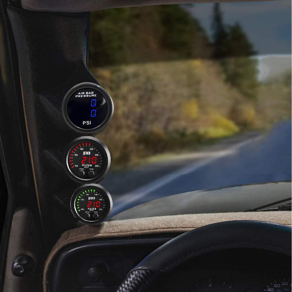 Dual Blue Display Car Air Suspension Gauge 220PSI,2-1/16" 52mm Air Pressure Gauge with 2PCS 1/8NPT Air Pressure Sensor and Bracket for Car & Truck