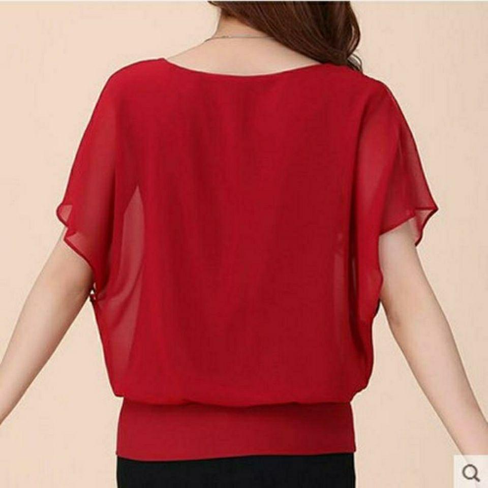 Women's Round Neck Gauze Loose Pullovers Casual Temperament Simplicity Solid Patchwork Short Sleeve T-Shirts