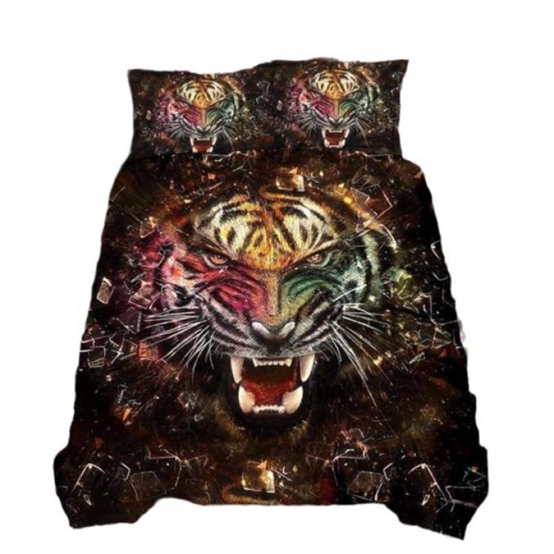 3D Digital Printed Home Textiles Tiger Quilt Sheet, Three-Piece Bedding Kit