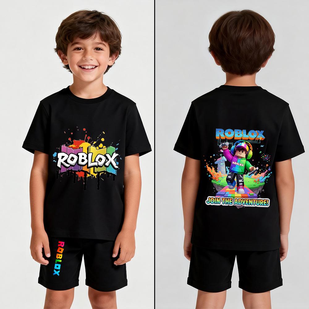 Men's Cartoon Game Printed T Shirt and Shorts 2 Piece Set Summer Casual Outfit for Men's and Women's Clothing Top