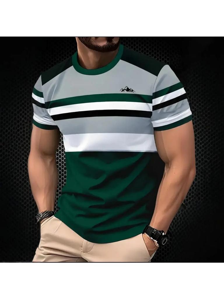 Classic Men's 3D Printed T-shirt Stripe Print Summer Outdoor Round Neck Short Sleeve Tops Street Loose T-Shirt Male Oversized Clothing