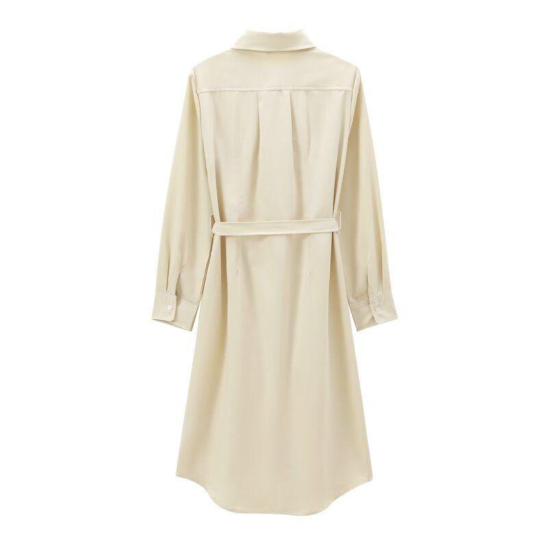Fashion Style 2024 Autumn New Women's Clothing Pocket Shirt Style Long Sleeves Mid Length Long Length Dress 9017336