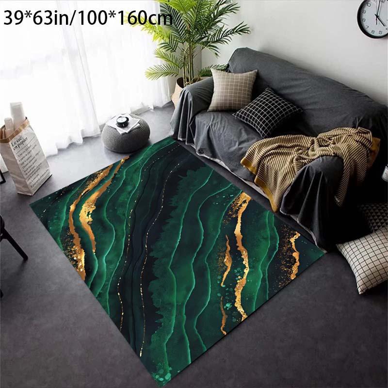 

Golden Black Marble Patterned Area Rug Non Slip Polyester Backing Machine Made for Home Decor 50x80cm20x31in