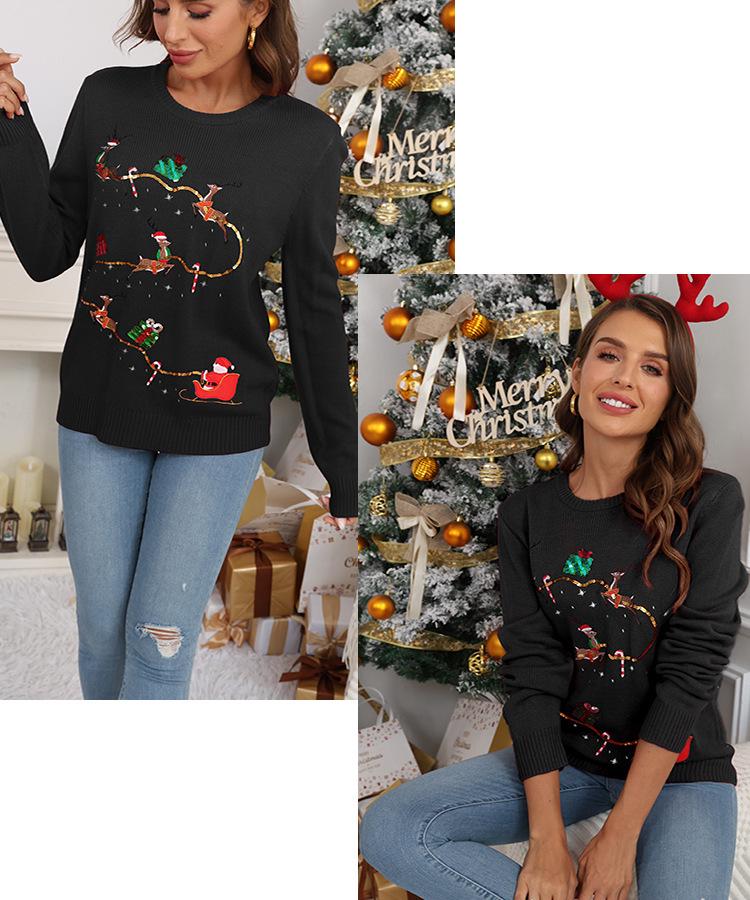 2023 Autumn/Winter Women's Cute Deer Embroidered Christmas Knit Sweater