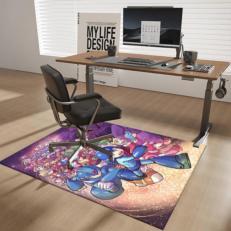 1pc Mega Man Anime Cartoon Design Office Chair Mat Non-Slip Carpet for Home Decor, Gaming Room, Seasonal Gift.Y075