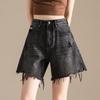 RAIN.CUN Women's Black-Grey High-Waist Denim Shorts