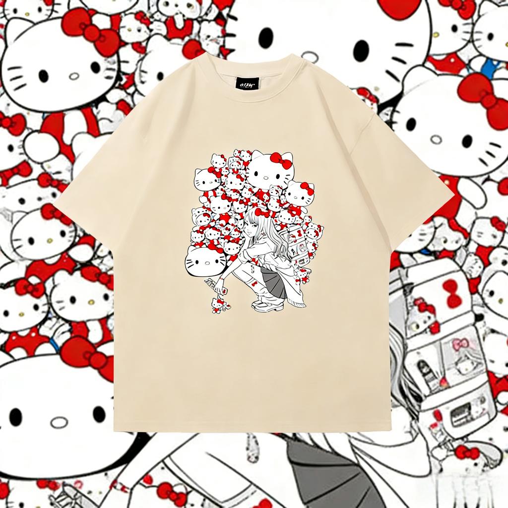 2026 New Hello Kitty Tee Soft Cotton Short Sleeve Crew Neck Cute Print Lightweight Summer Top for Women Daily Casual Wear