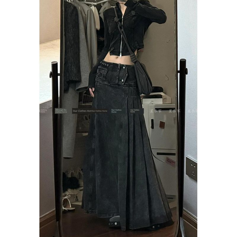 

Модный Ретро Поношенный Выцветший Костюм с Большой Юбкой Юбка Женский 2025 Лето Y2g Стиль Миллениума Сексуальная Стильная Длинная Юбка Long skirt S