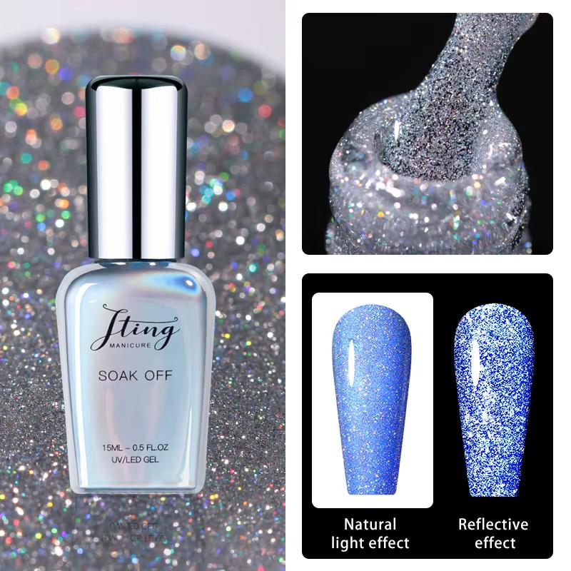 JTING New Design Top Shiny Quality 2 Effects Diamond Reflective Glitter Top Coat Gel Polish OEM ODM Free Customizaiton Service