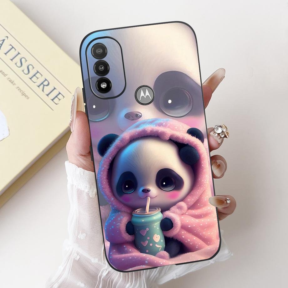 For Motorola Moto E20 E30 E40 E22 E22s E22i Phone Case Back Cover Soft Matte Silicone Slim Fundas Lovely Panda Rabbit Flower
