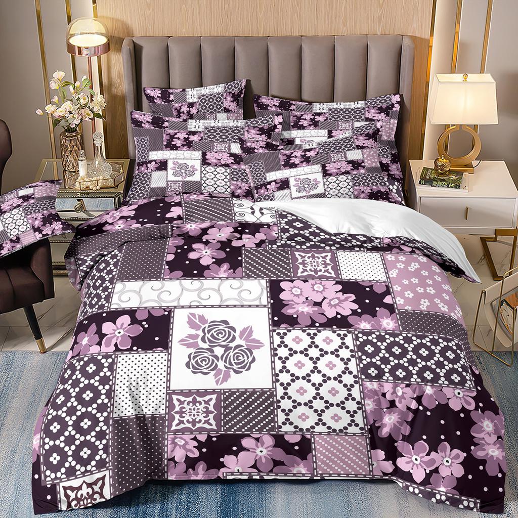 3D Digital Printing Light Luxury Geometric Honeycomb Stone Pattern Bedding Quilt Cover Three-Piece Set