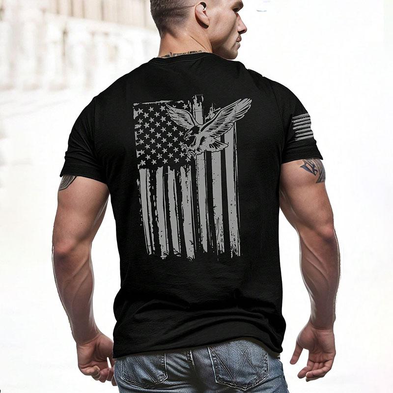 

2024 New Men s Round Neck T Shirt Eagle Flag Printed T-Shirt Tops Summer Men s Sports Big Size Clothing Fitness Short Sleeve XS（old）