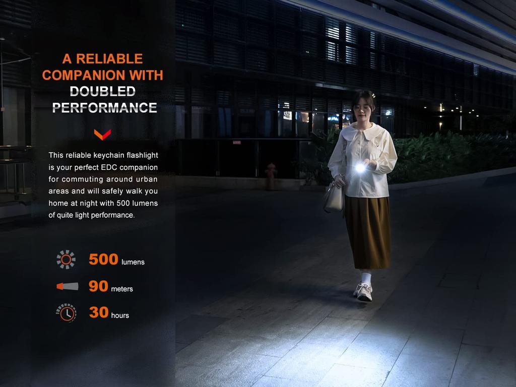 Fenix E03R Keychain Max 500 IP66 Waterproof V2.0 Light, Lumens, USB-C Rechargeable, Aluminum, (Light Blue)