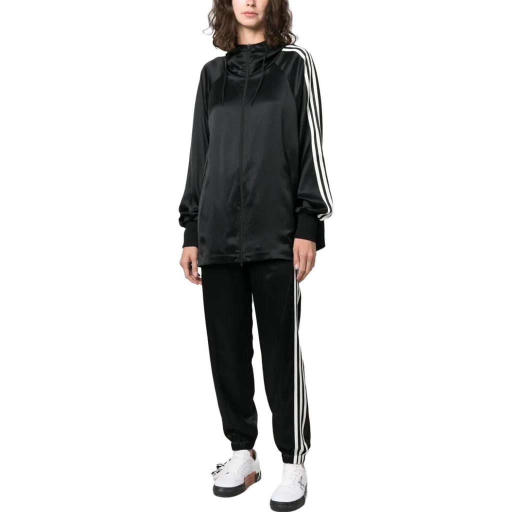 adidas Womens Y-3 Tech Silk 3-Stripes Cuffed Tracksuit Bottoms Black Women Streetwear IQ1797