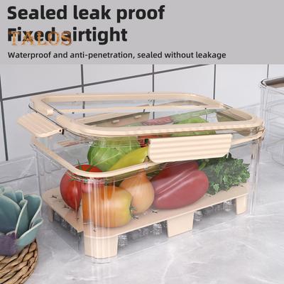 Recipient Depozitare Salată Etanș Cutie Transparentă Tip Crisper Protector Produse 2 Niveluri Coș Răcitor cu Gheață Recipient Portabil pentru Fructe cu Tăviță de Drenaj