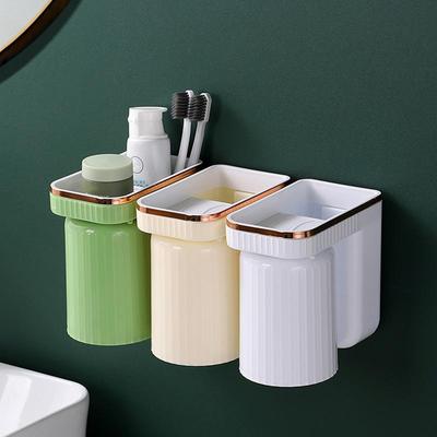 Toothbrush Holders For Bathrooms Wall Mounted Toothbrush Toothpaste Holder Set No-Punch Adhesive Touchless Space-Saving Hanger