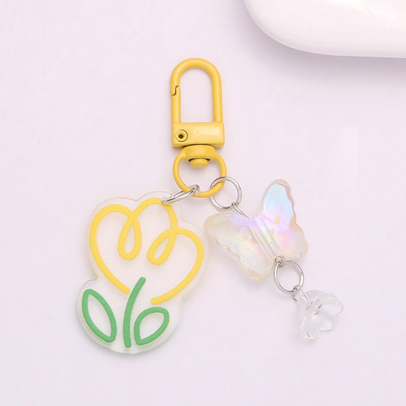 Akrylový barevný průhledný přívěsek na klíče s květinou v ins stylu, ozdoba na tašku
