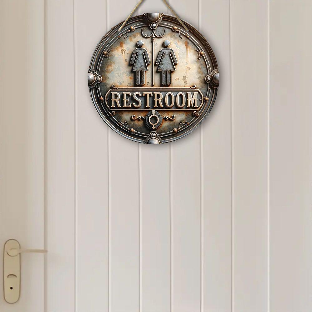 Wooden hanging decorative signs, bathroom decorations, 2D flat pendants, the pattern is the ”RESTROOM" logo, A housewarming gift for friends