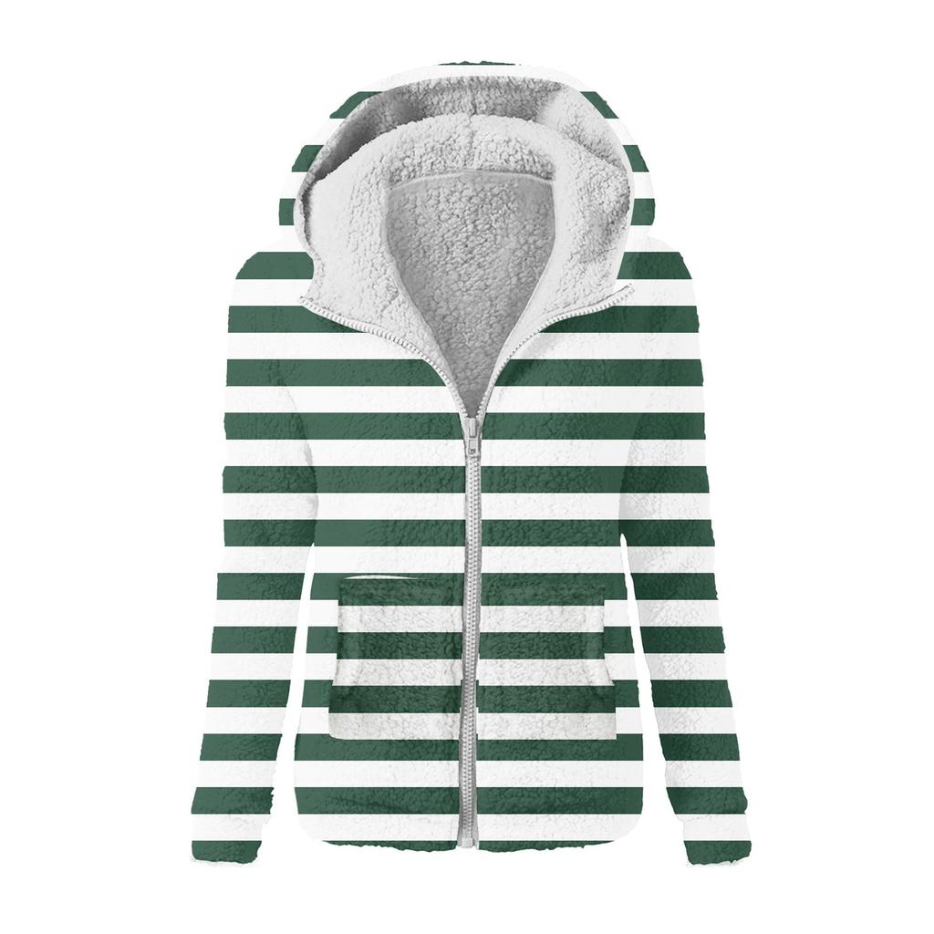 Women's Fashion Printing Sweatshirt Loose Hooded Plush Zip Up Jacket Top