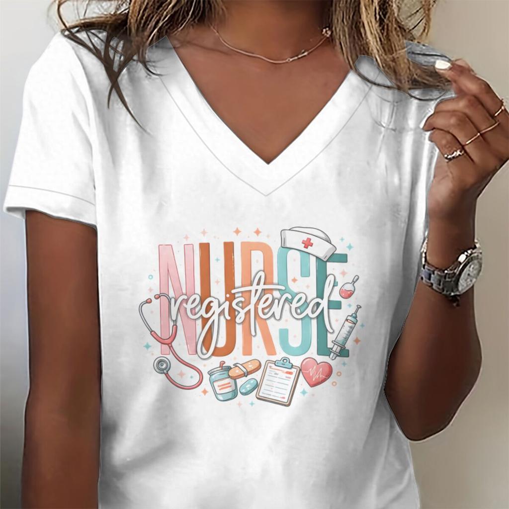 Registered Nurse T Shirt Rn Week Funny Nursing Vintage Comfortable Clothes International Nurses Day Tshirt Vneck Casual Tops