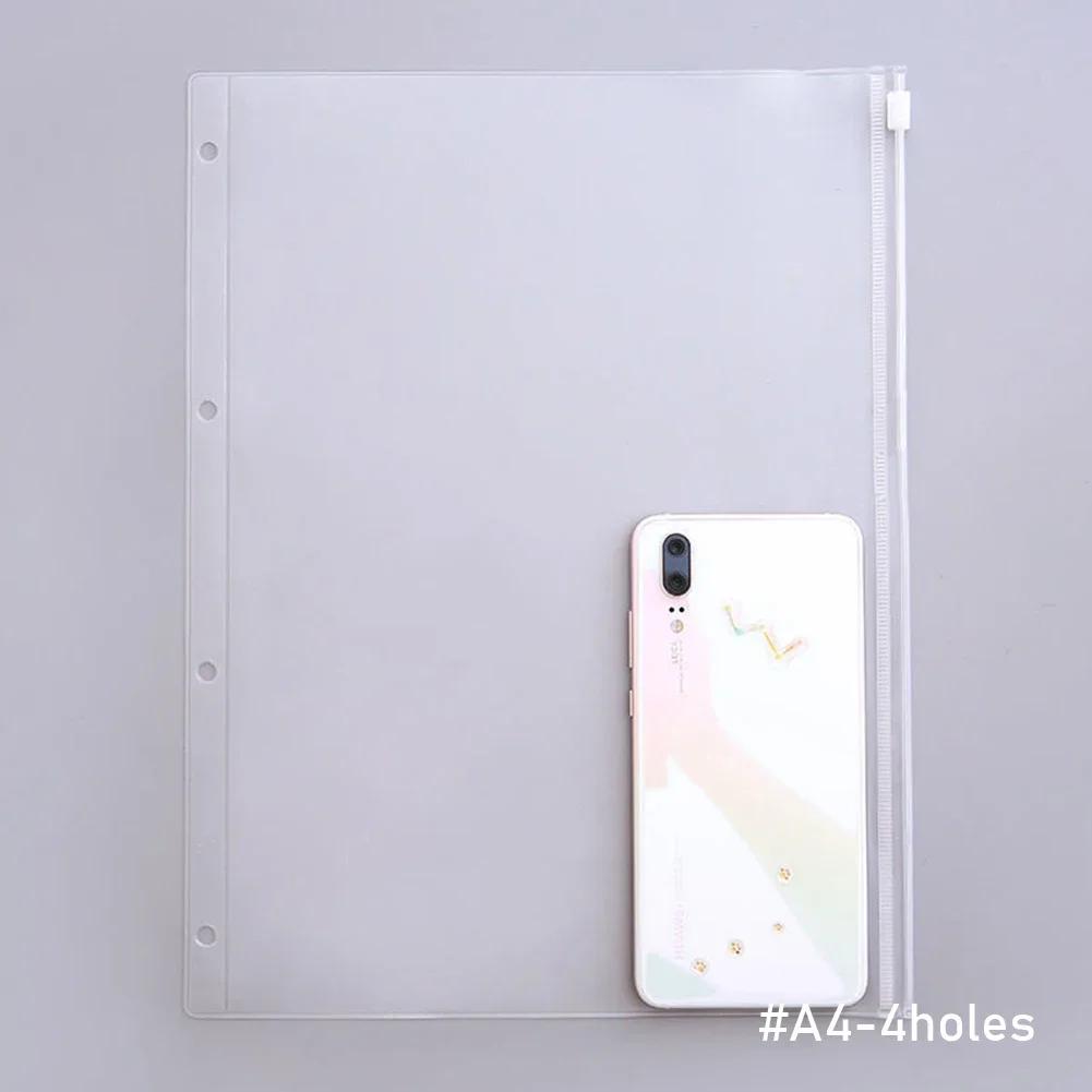 Convenient Clear PVC A5 A6 A7 Binder Pockets Clear Zipper Folders For 6-Ring Notebook Binder Files Reports Binder