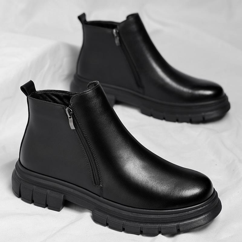 Chelsea Boots Men's Winter British Zipper Martin Boots Men's Medium Help Warm Snow Boots Men's Boots