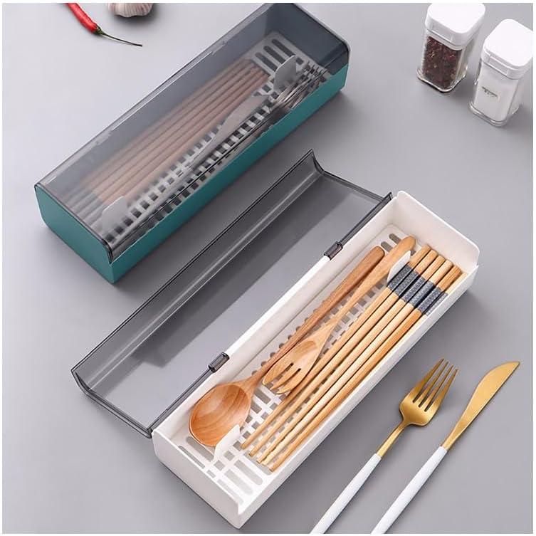 Cutlery Case with Lid, Cutlery Storage with Drainage, Chopstick Holder, Large Capacity, Dustproof Kitchen Storage Box, Plastic, Lid, Tableware for
