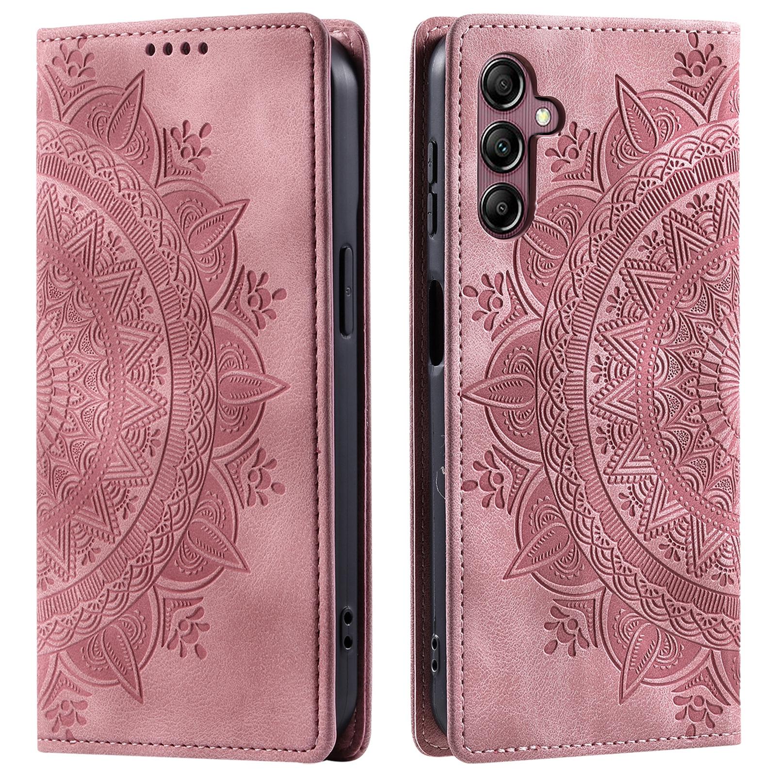 

Style 010 Wallet Magnetic Phone Stand Case for Samsung Galaxy S24 FE Imprinted PU Leather Phone Cover Rose Gold