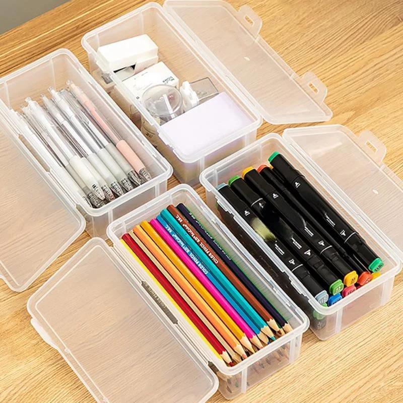 New Large Capacity Stationery Box Case Transparent Storage Box Pencil Marker Pen Stationery Organizer For Office Desktop School