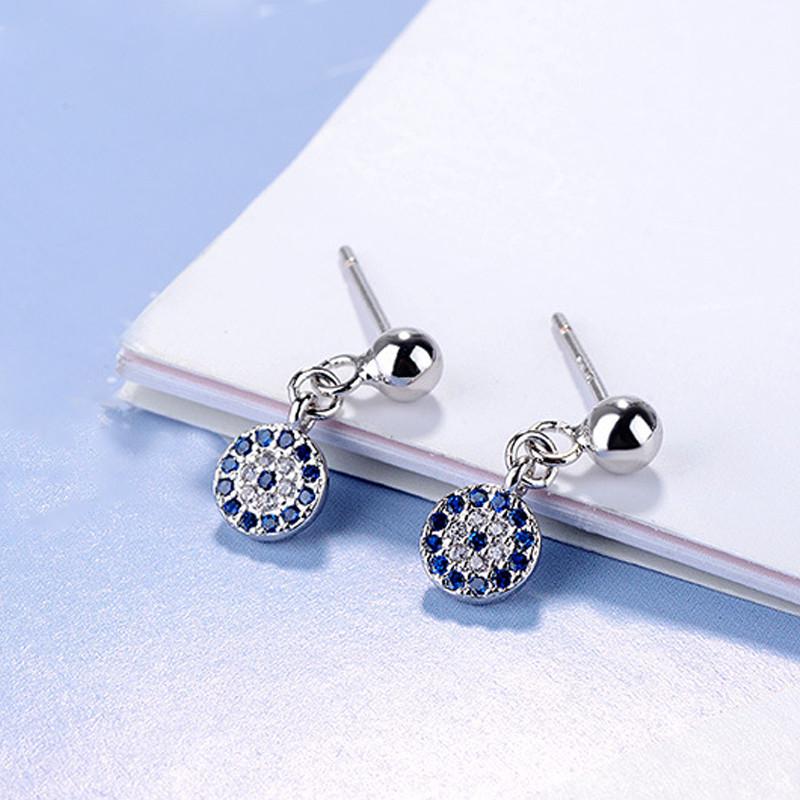 4 Styles Blue Crystals Devil 'S Eye Long Section Chain Geometric Circle Earrings 