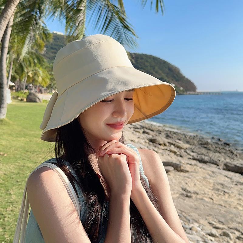 Bucket hat versatile casual sun hat women's big eaves to cover the face and show the face small sun protection UV protection sun hat
