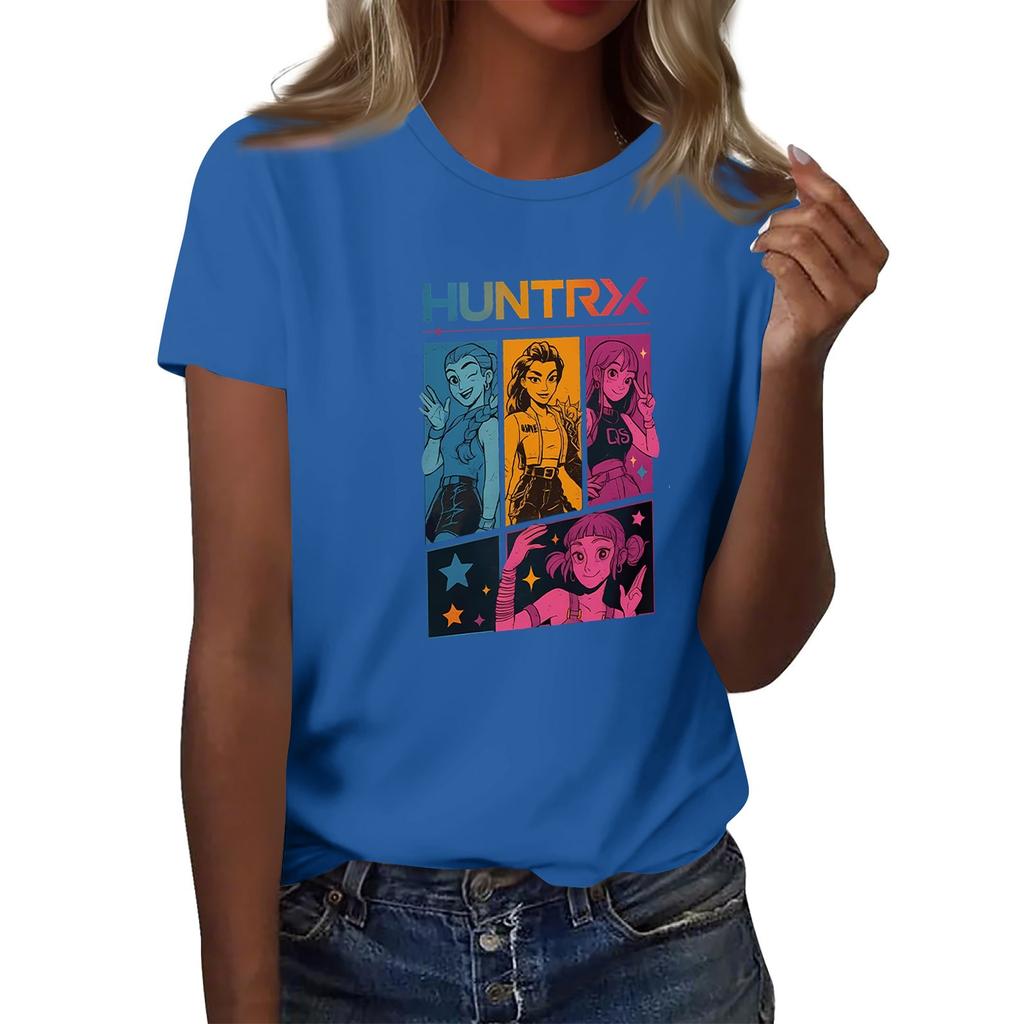 Women's  Group 2D Printed Round Neck Short Sleeve Top