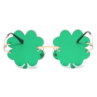 Lunettes de soleil Feuilles Vertes St. Saint Patrick Costume Trèfle Irlandais Lunettes Accessoires de Fête Décorations Jante Sans Monture UV400 Lunettes de Soleil