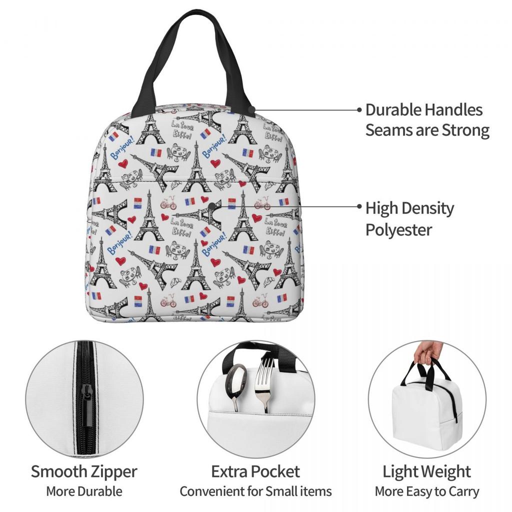 Addicted To Paris France Insulated Lunch Bag for Women Kids Portable Food Boxes Thermal Lunch Box Tote