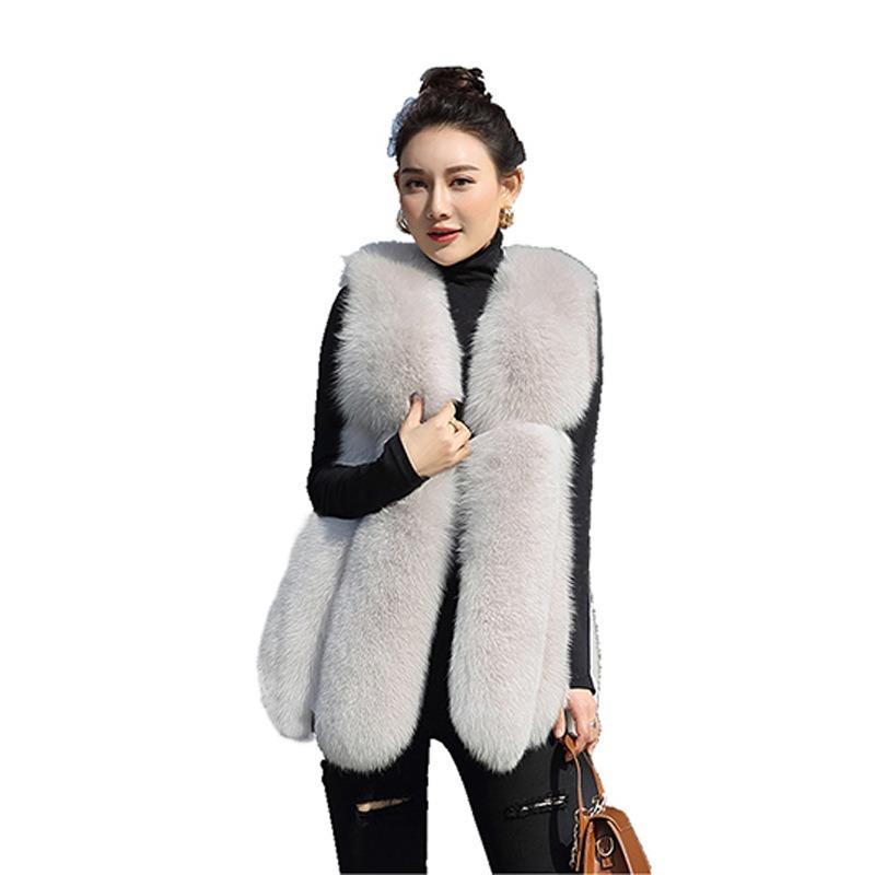 Autumn and Winter New Fox Hair Medium and Long Fur Vest Women's Casual Warm Imitation Fur Coat