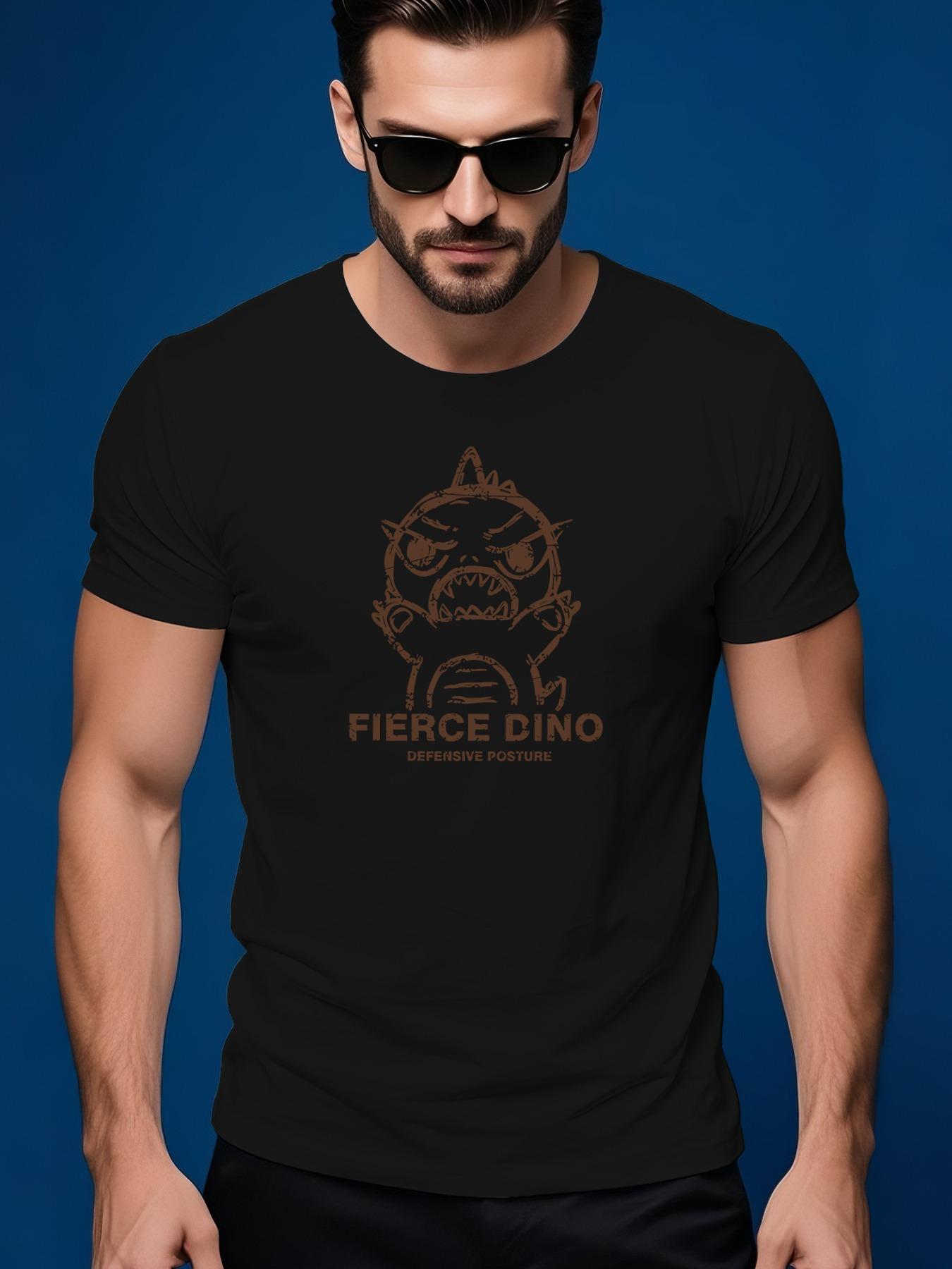 Fierce Dino Graphic Casual Tshirt - Light Grey Summer Sho... XXXL