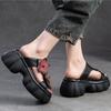 Zapatillas de cuero genuino a la moda con suela gruesa y punta abierta para exteriores, zapatos de plataforma para mujer