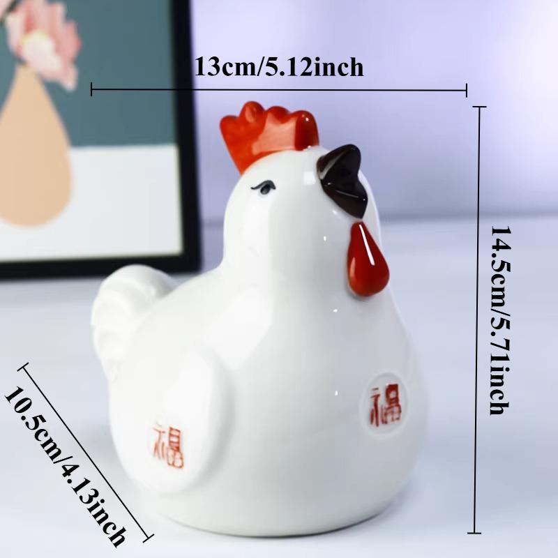 1pc Ceramic Zodiac Rooster Mascot White/Red Rooster Ornament Home Decoration Desktop Animal Ornaments Ceramic Craft Animal