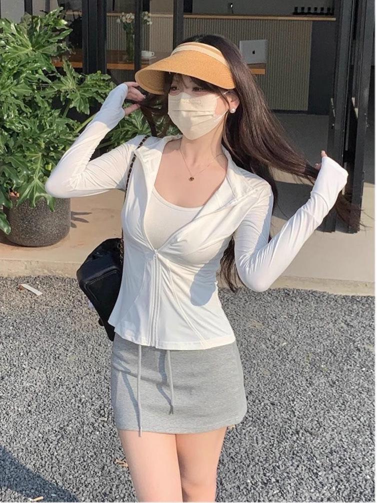 Women's Black Ice Silk Slim-Fit Stand-Collar UV Protection Yoga Top