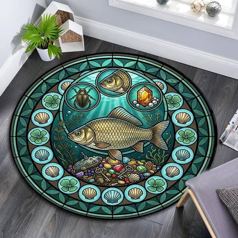 Aquatic Life Glass Round Area Rug Under Office Chairs Bedroom Living Room Home Decor