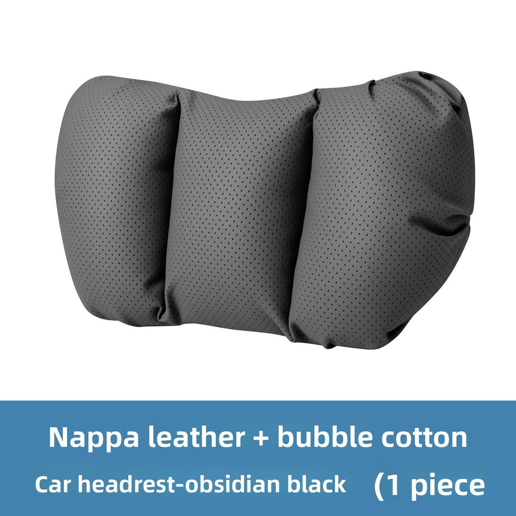 Universal Car Headrest and Lumbar Support Cushion Set Perforated Nappa Leather Neck Pillow with Adjustable Strap for Most Cars
