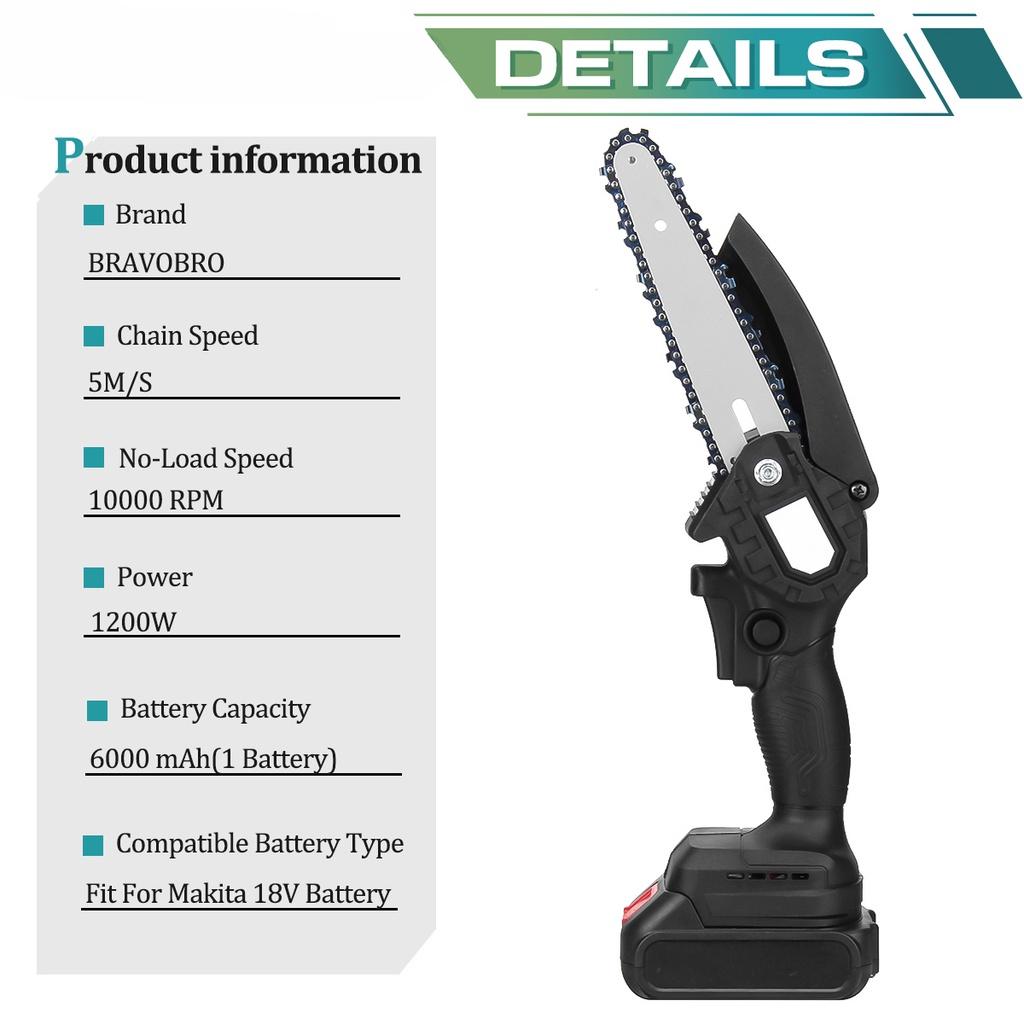 1200W 6 Inch Cordless ChainSaw Pruning Electric Saw Garden Tree Logging Trimming Saw Power Tool Gardening