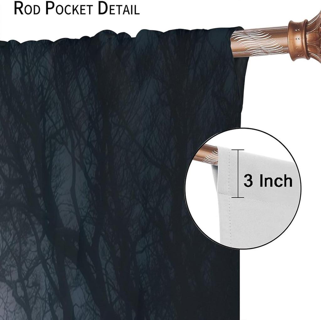 Gothic Dark Misty Forest Curtains Mysterious Horror Foggy Dim Dead Jungle Under Strange Bright Moon Thermal Insulation Blackout Made Of Polyester