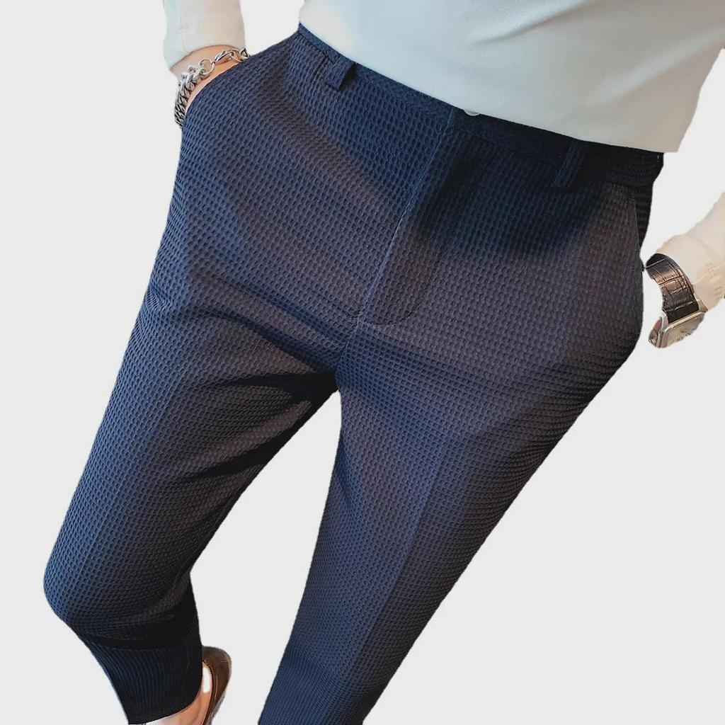 Men's Waffle Slim Fit No-Iron Elastic Waist Trousers - Spring/Autumn Business Casual