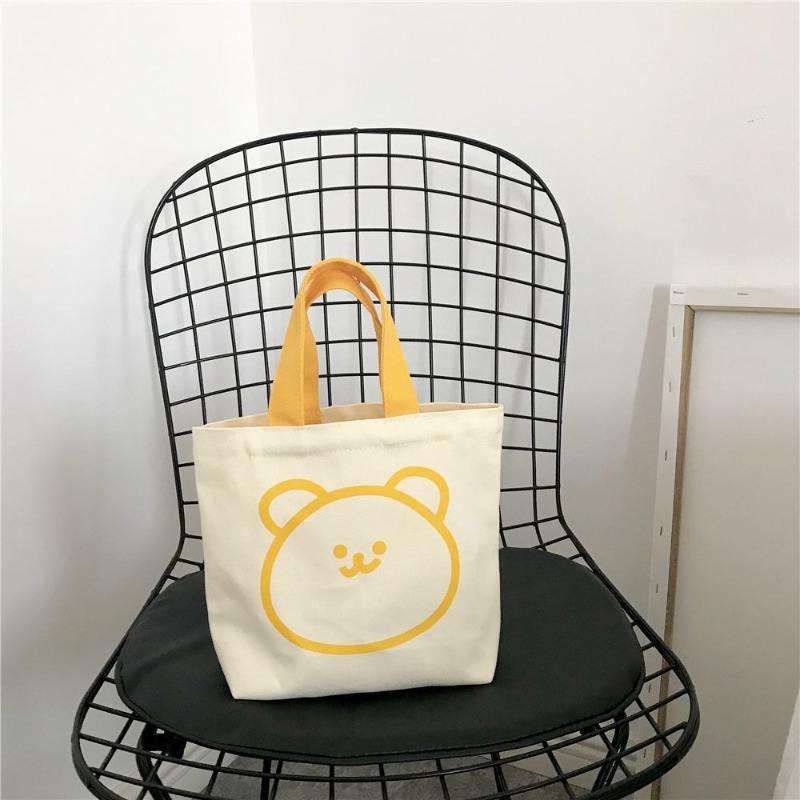 New Cartoon Bag Bear Handheld Bento Bag Cute Student Canvas Bag Portable Women's Literary Canvas Bag