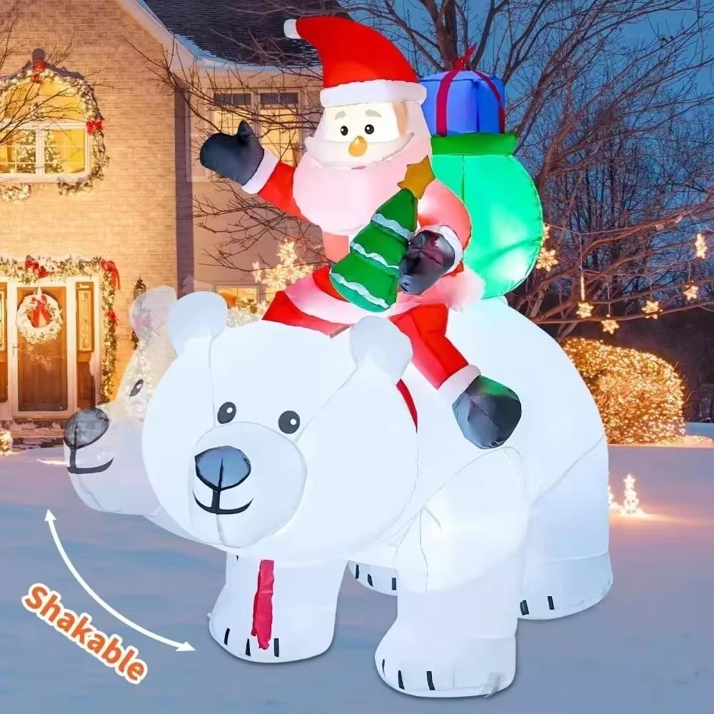 Inflatable Toy Santa Ride Polar Bear Shake Head Christmas Inflatable Model Luminous Christmas Atmosphere Decoration Model